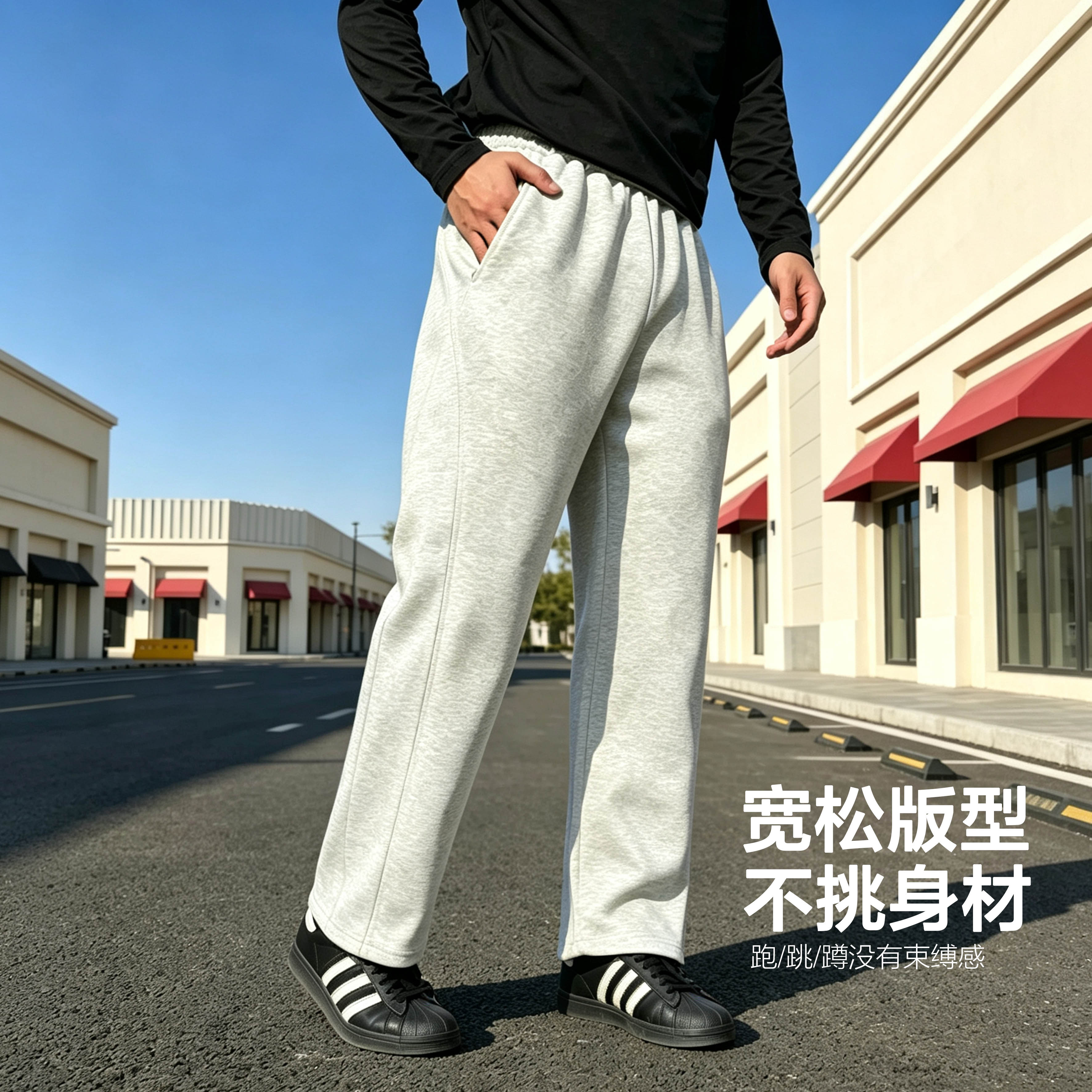 WABRAVE吾辈凌空卫裤针织运动长裤春秋冬新款直筒宽松百搭休闲
