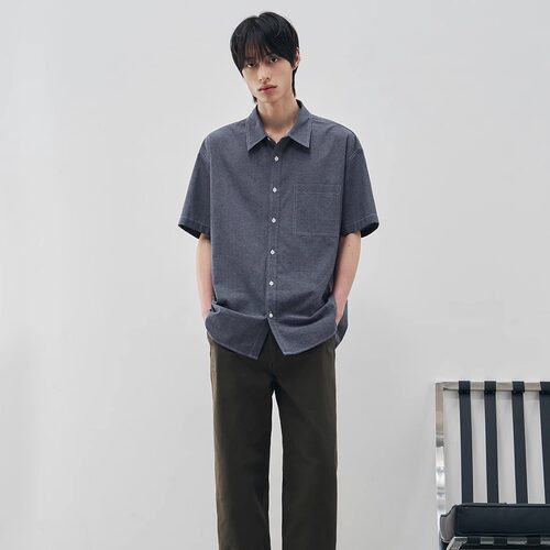 KPTH男装2026时尚设计师潮牌舒适简约百搭男士休闲牛仔短袖衬衫