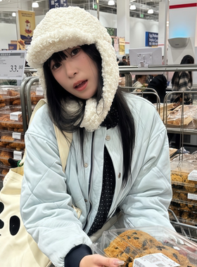 2025年冬季新款韩系宽松棉服外套女美式菱形格棒球服学生夹棉外套