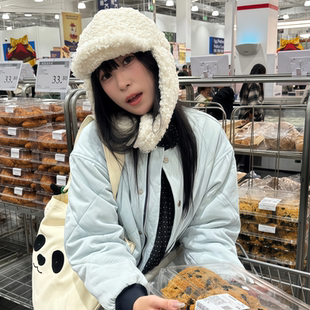 菱形格棒球服学生夹棉外套 韩系宽松棉服外套女美式 2025年冬季 新款