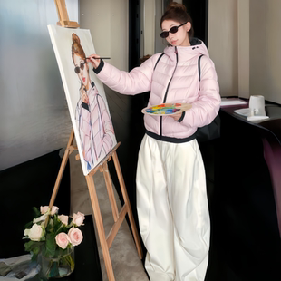 撞色连帽面包服保暖棉衣外套 韩系粉色排骨棉服女短款 2025冬季 新款