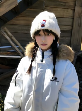 2025冬季新款美式白色工装大毛领派克棉服女加厚短款韩系情侣棉衣