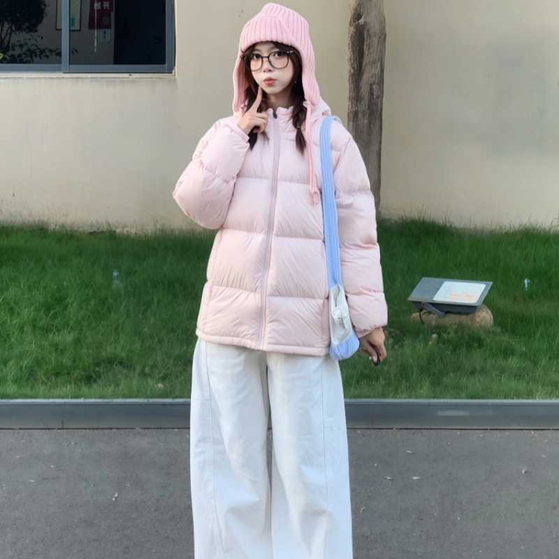 粉色羽绒棉服女小个子短款面包服