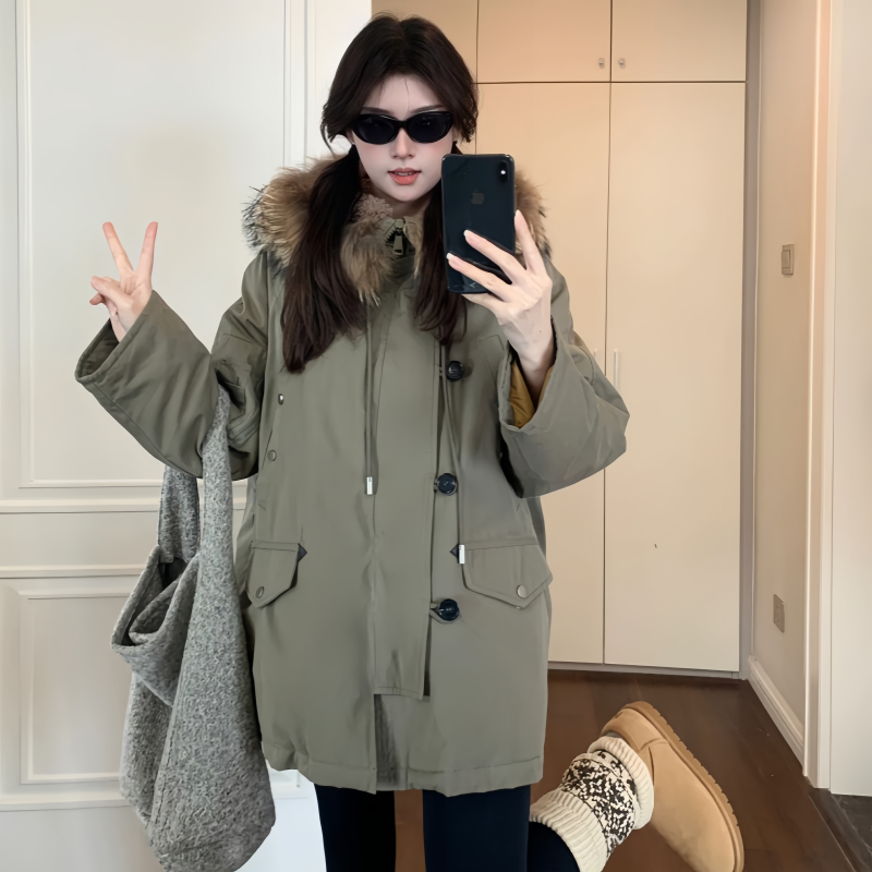 超好看大毛领韩系羊羔毛派克棉服