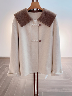 24年动新款海军领娃娃领新中式国风双面呢大衣羊毛外套短款