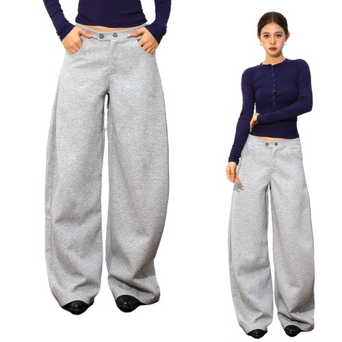 宽松弯刀阔腿拖地长裤子