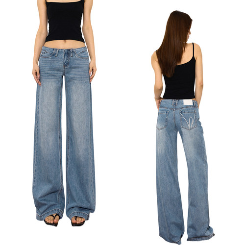 美式复古低腰直筒显瘦牛仔裤女