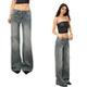 @SOHOT美式 秋冬 高街百搭直筒微喇裤 复古中低腰宽松牛仔裤 女新款