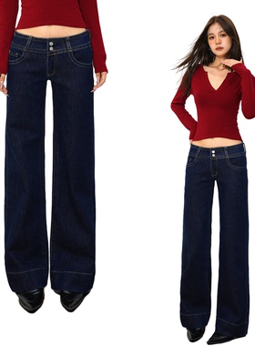 @SOHOT秋冬美式低腰窄版直筒裤女丹宁水洗牛仔裤女辣妹不贴腿裤子