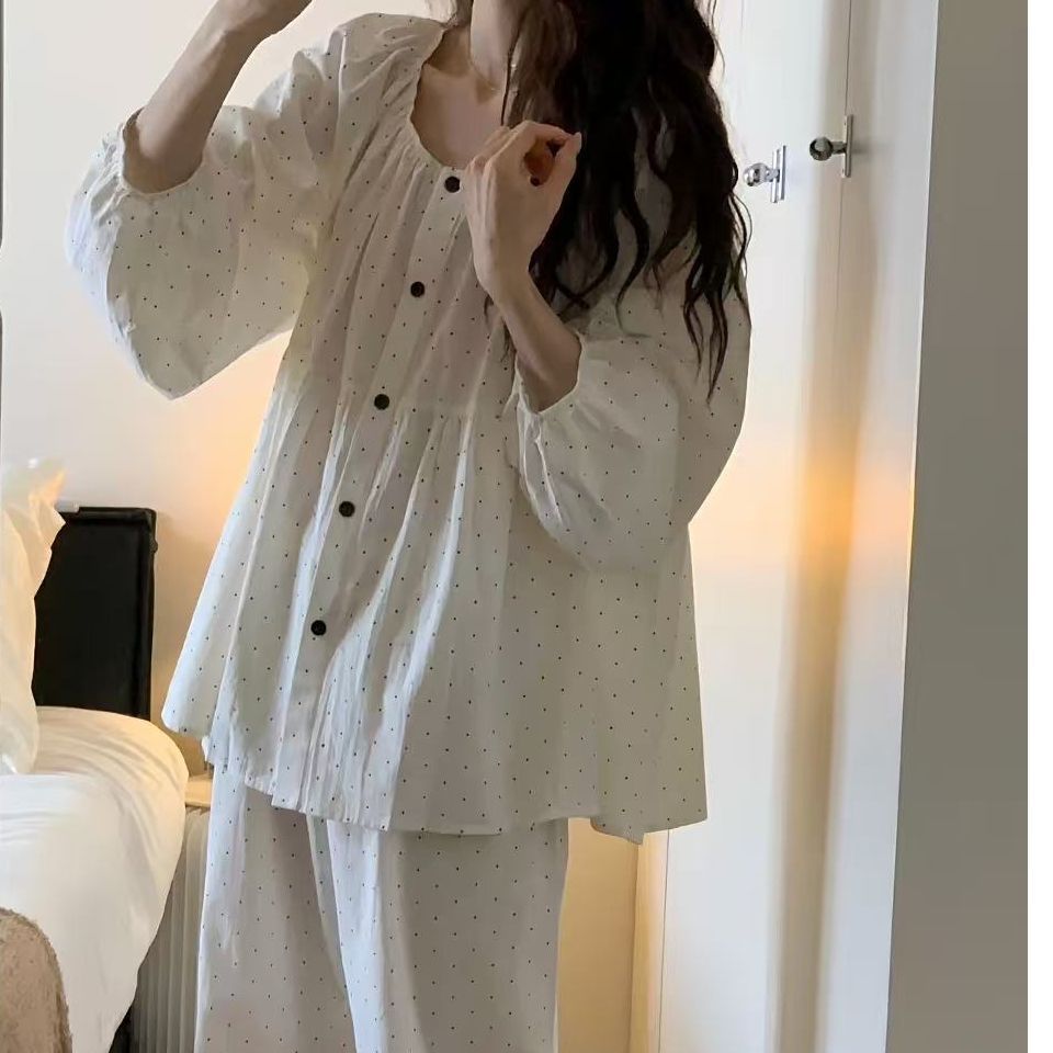 2026年长袖云朵棉睡衣女纯欲奶呼呼波点韩系少女开衫家居服套装秋