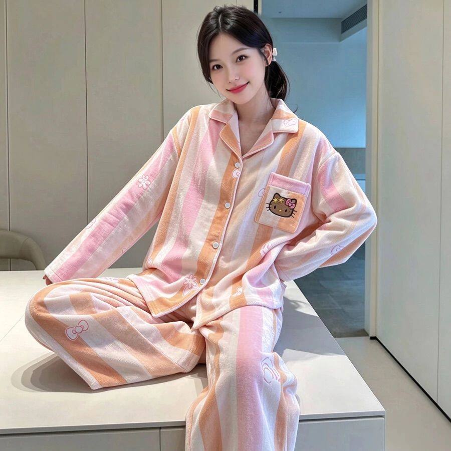 2026年冬季加厚海岛绒睡衣女韩系甜美多巴胺印花少女开衫保暖套装