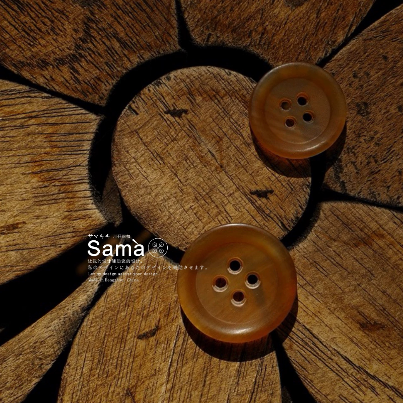SAMA 糙感黄牛角 原生胚做旧未水抛光粗亚麻汉麻做旧铜氨丝日系扣