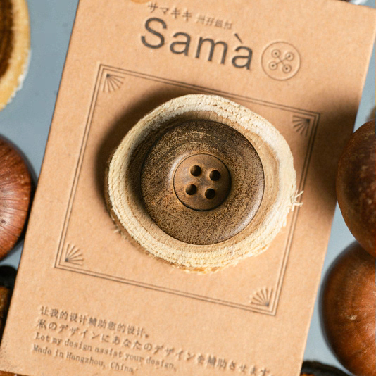 SAMA 拾栗 宽边火烧水抛光光滑表面复古工装灯芯绒棕咖牛角扣