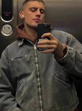 秋冬重磅美式J97水洗做旧底特律cleanfit帆布工装夹克外套潮情侣