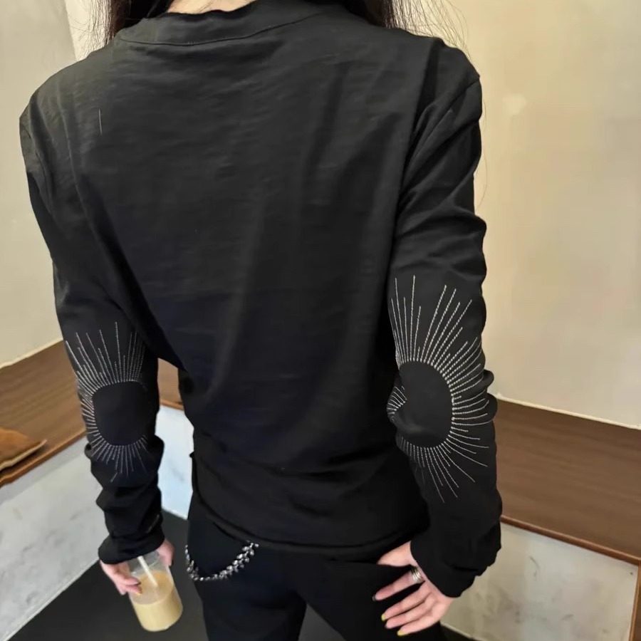 设计师款 高密太阳刺绣竹节棉长袖亨利领弯刀轻薄显瘦打底情侣