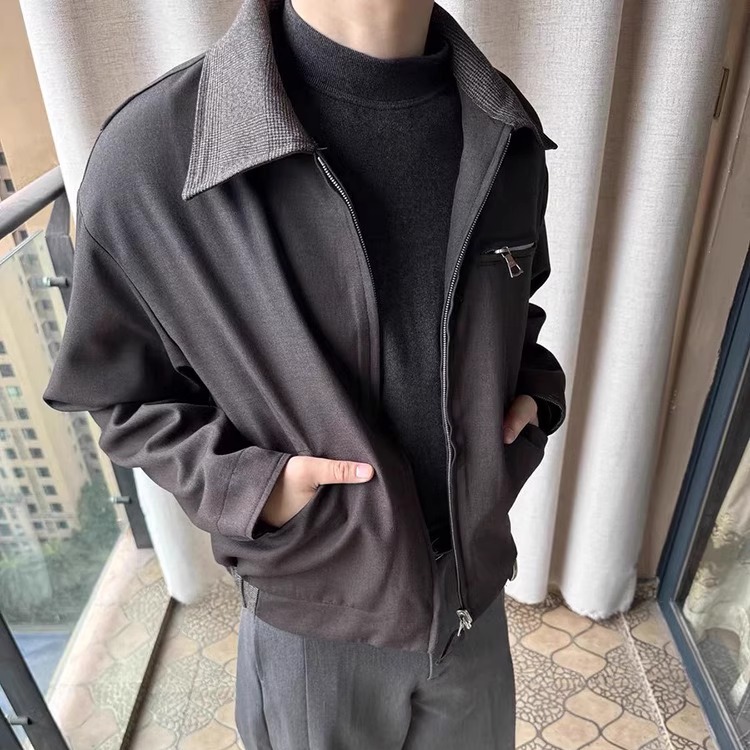 秋季羊毛千鸟格双面穿夹克外套