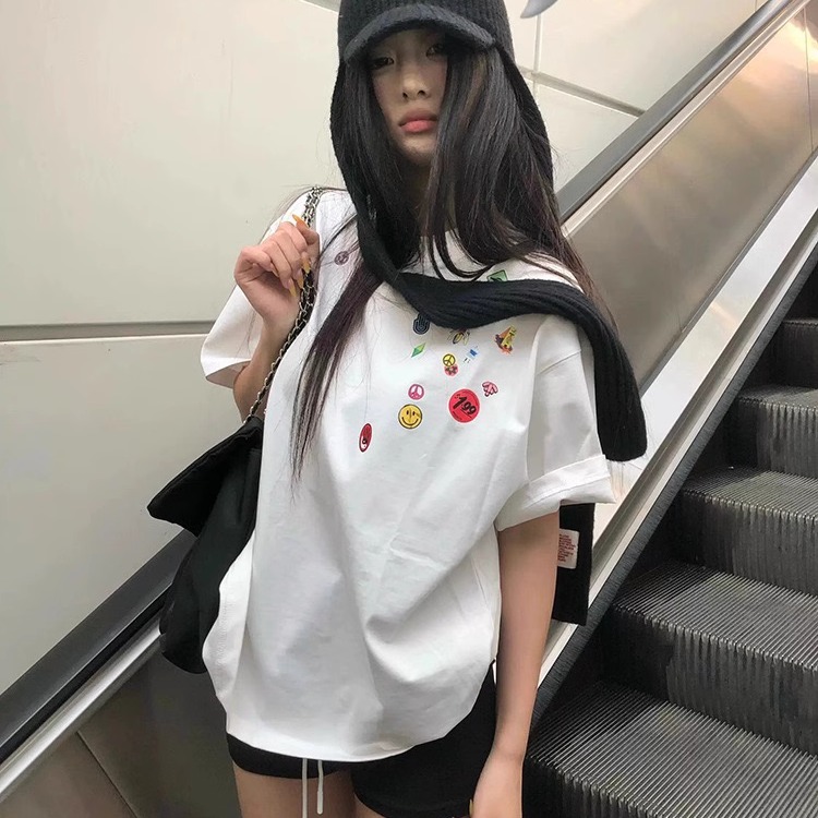 重磅趣味贴纸印花全棉情侣短袖