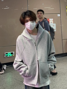 休闲百搭 型双拉链连帽外套男女同款 重磅cleanfit美式 纯色boxy版