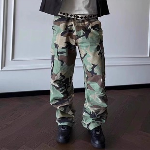 新款 长裤 迷彩防撕裂裤 男女同款 多口袋褶皱水洗做旧裤 2525秋季