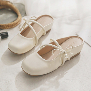 法式厚底包头半拖鞋女2025春夏新款晚晚风温柔无后跟内增高半拖鞋