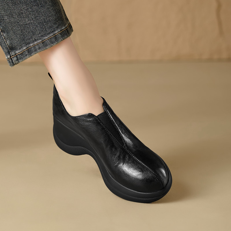 真皮小皮鞋女复古单鞋粗跟乐福鞋