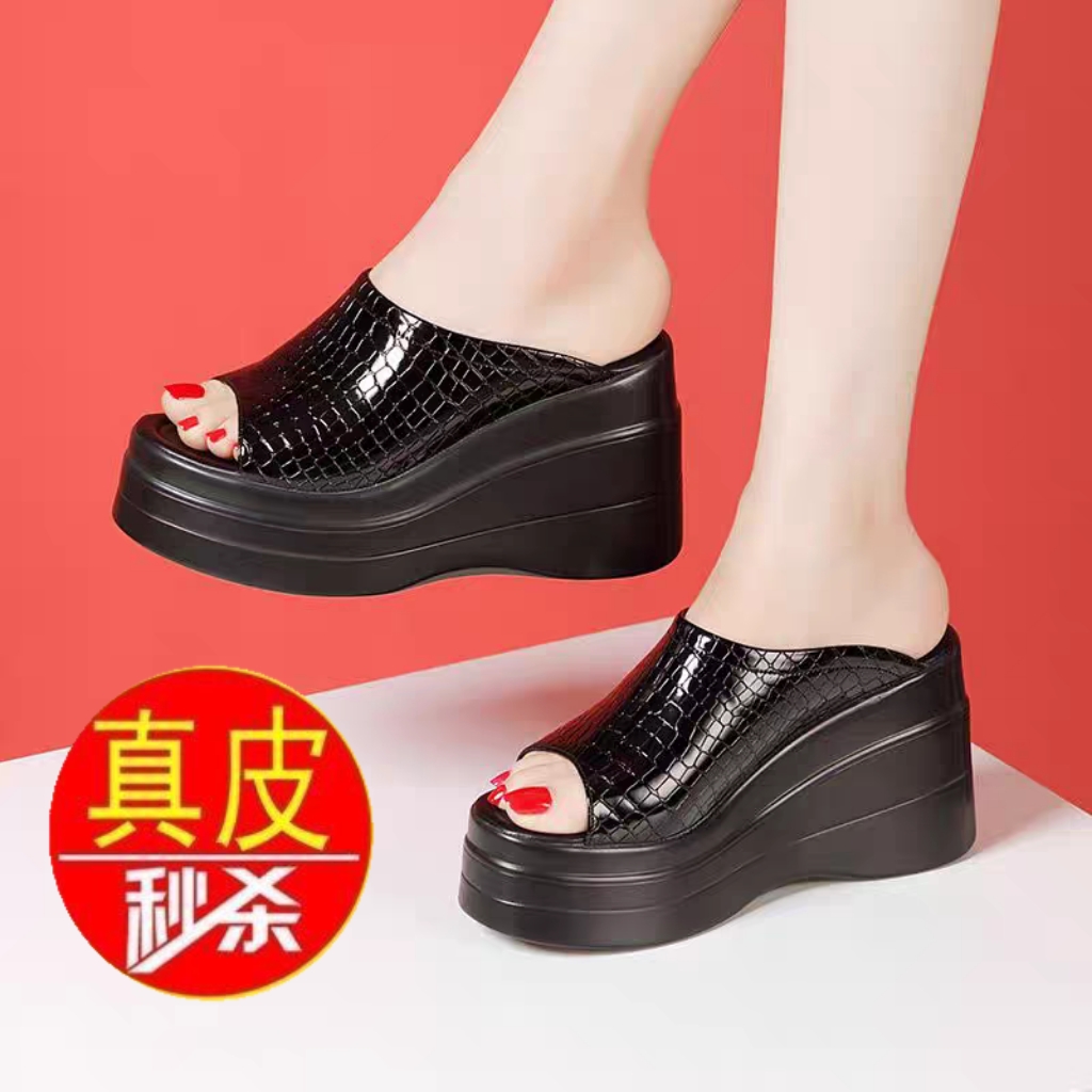 品牌鞋真皮厚底凉拖鞋女增高拖鞋