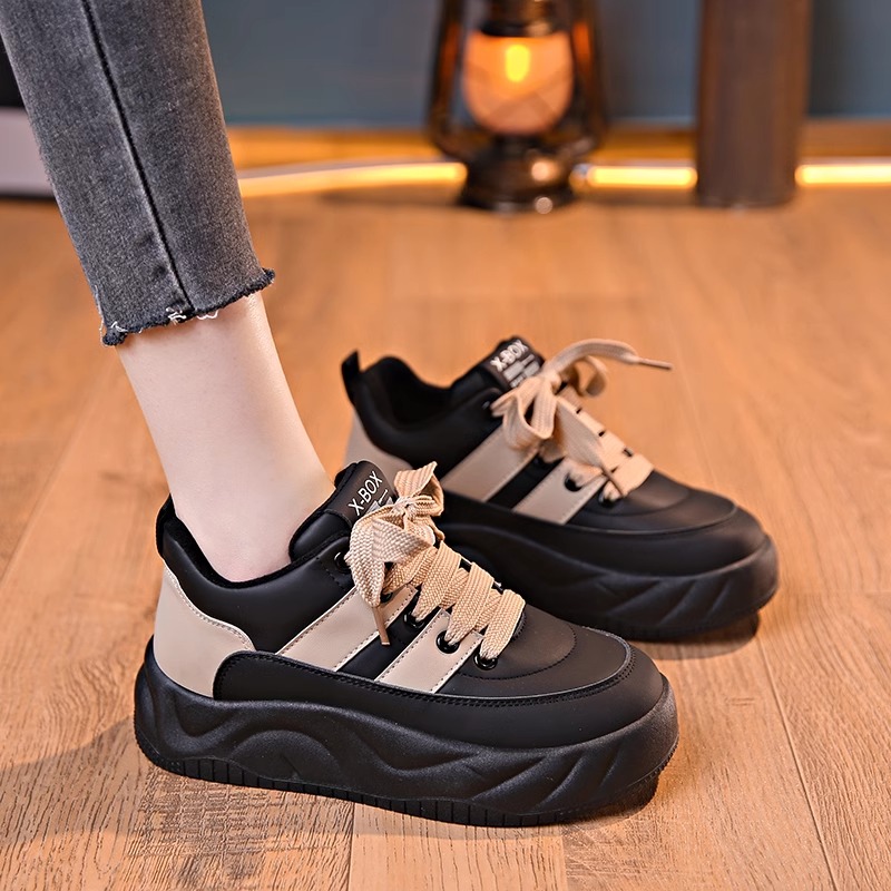品牌鞋真皮厚底老爹鞋女小白鞋