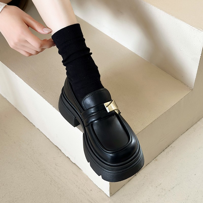 品牌鞋真皮厚底乐福鞋女小皮鞋