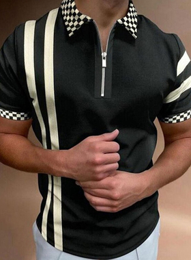 3D printed lapel fitted zippered shirt3D印花翻领修身拉链衬衫