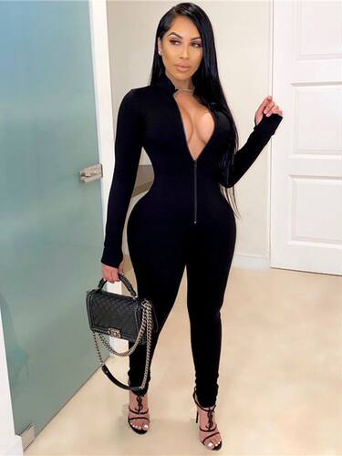 Fashion sexy slim long sleeve jumpsuit时尚性感修身长袖连体裤