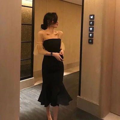 Hepburn style French retro slim fit fishtail skirt赫本鱼尾裙