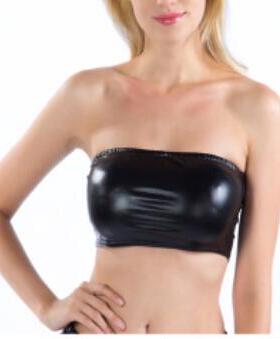 Lacquer leather solid color bra bottom shirt漆皮纯色抹胸上衣