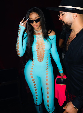 Sexy cut-out one-piece shoulder trousers性感镂空一字肩连体裤