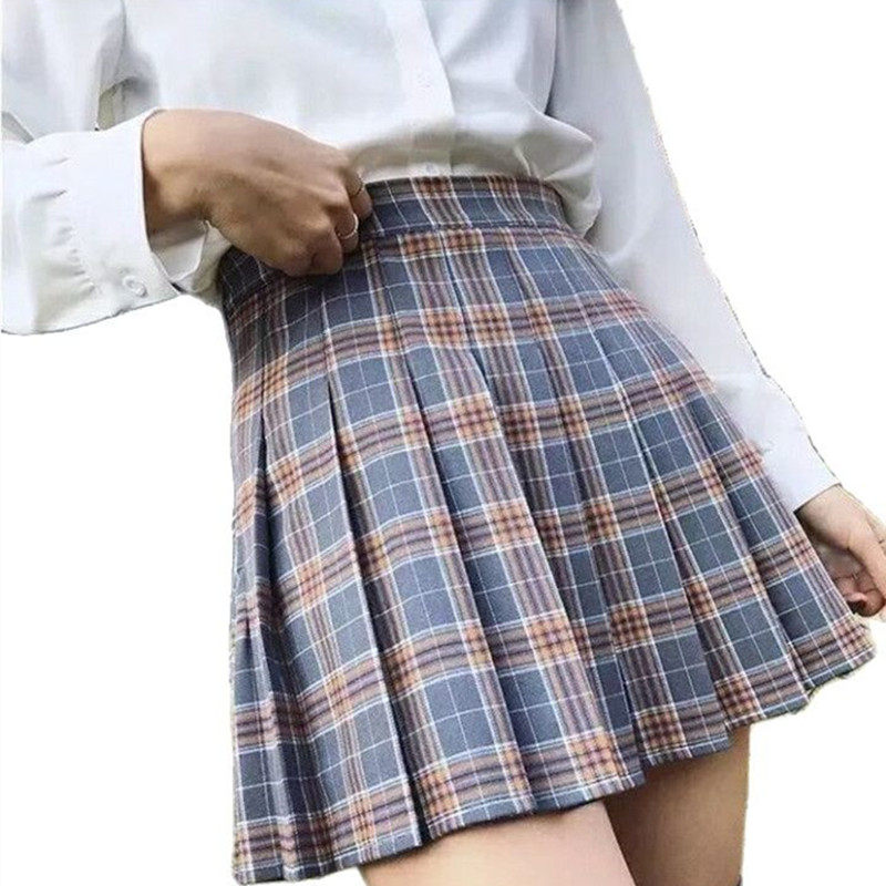 Fashion plaid high waist pleated skirt时尚格子高腰百褶裙女士