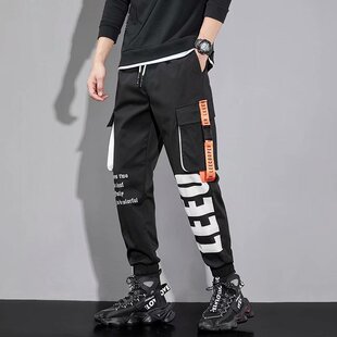 Mid rise printed leggings cargo pants 中腰印花束脚工装裤男士