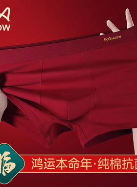 猫人本命年男士内裤纯棉四角裤红色酒红属马年结婚礼物大码平角裤