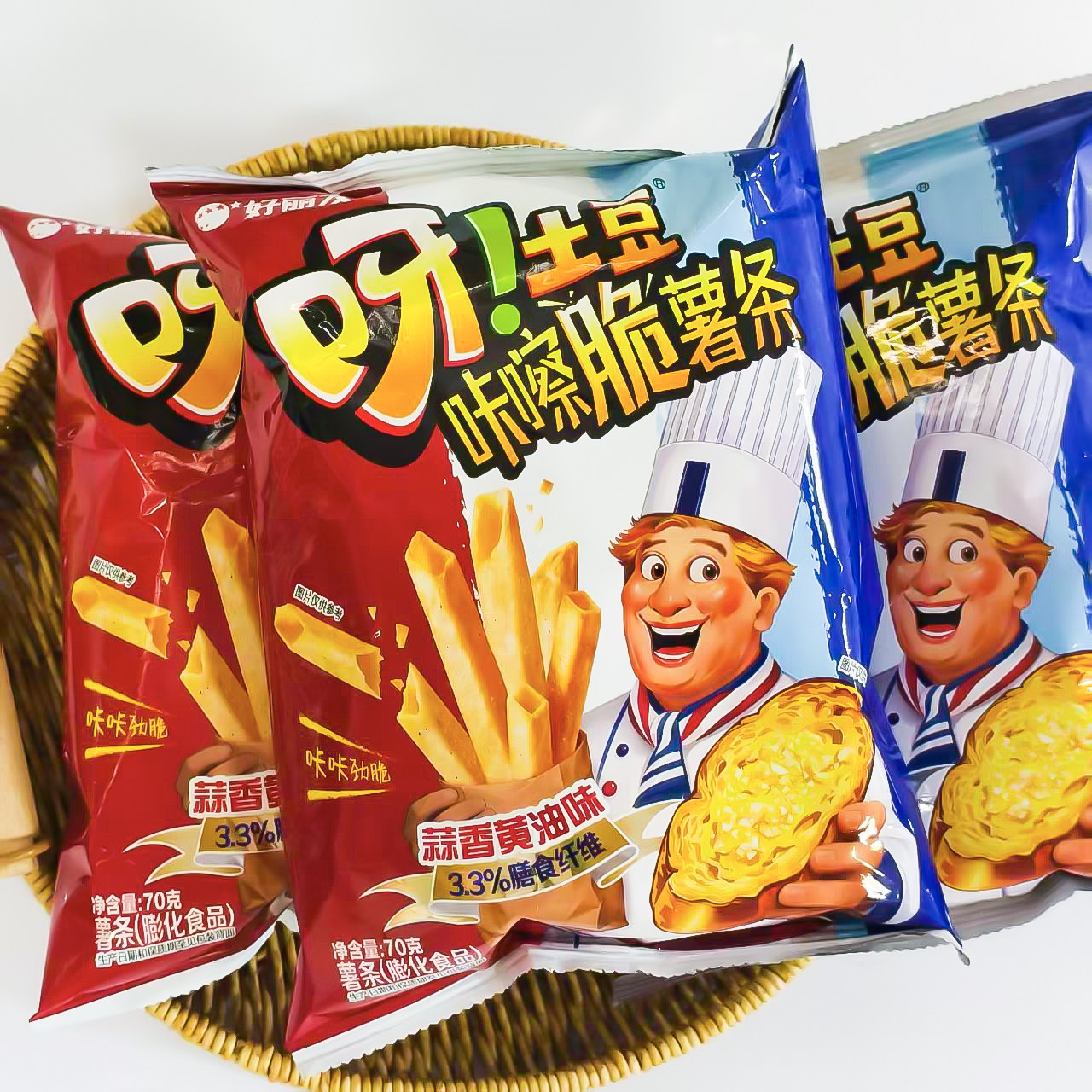 新口味】好丽友呀土豆70g蒜香黄油味辣条味薯条追剧休闲零食