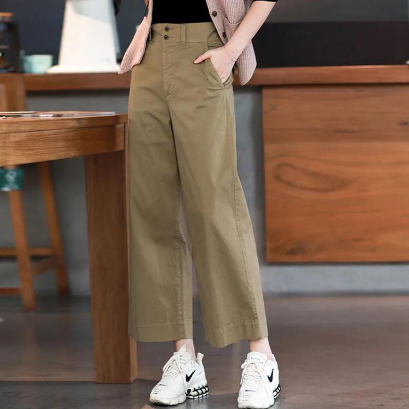 纯棉2025春夏新款九分休闲裤高腰阔腿裤宽松透气显瘦运动裤子女潮