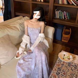 高级氛围感海边度假沙滩长裙温柔绝美露背吊带连衣裙仙女夏季 法式