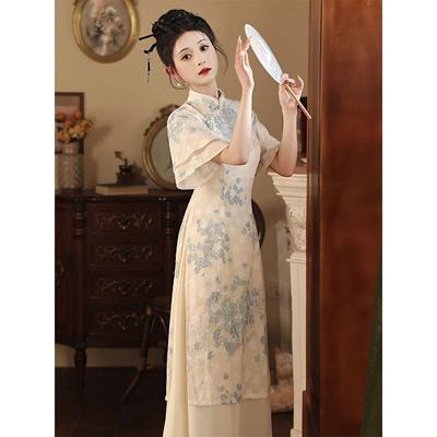 改良旗袍奥黛2025新款夏中式国风连衣裙茶服年轻款少女高端小个子