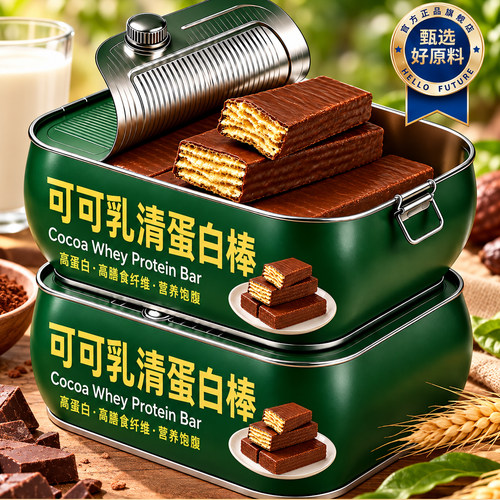 可可乳清蛋白棒夹心威化谷物巧克力饼干0反式脂肪酸饱腹代餐正品