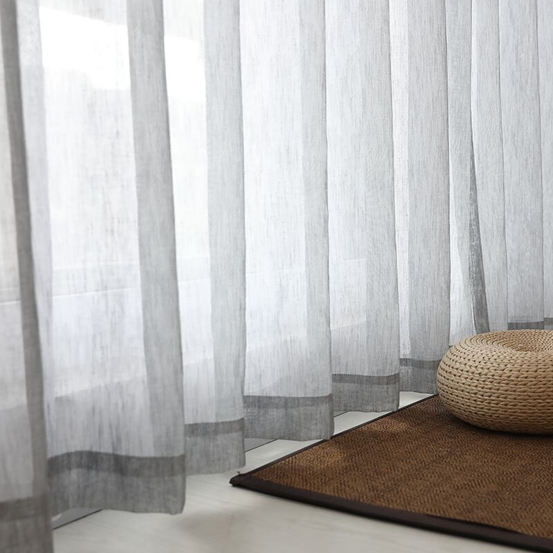 新中式窗纱纱帘清新文艺纯色简约日式风亚麻纱客厅阳台隔断窗帘