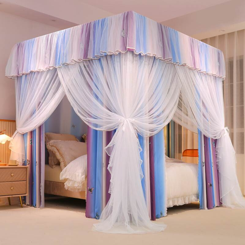 蚊帐床帘双层一体式家用欧式带支架1.8m帐莎1.5米2公主风遮光床幔
