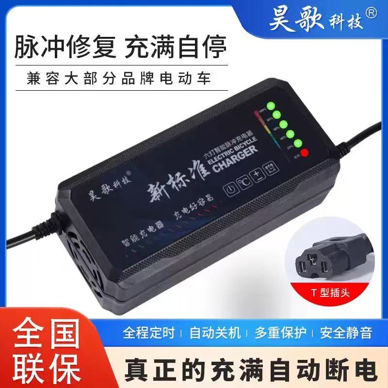 电动车充电器智能6灯48V60V72V满电自动断电瓶车电三轮车通用