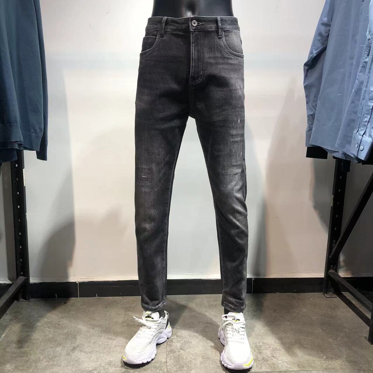 男装品牌撤柜秋冬厚款男士略修身小脚萝卜裤JJ家弹力牛仔裤长裤黑