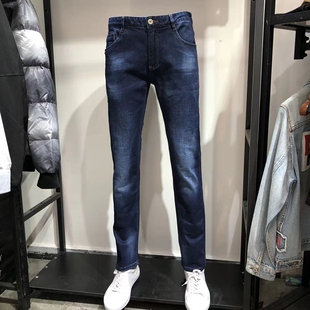 品牌男装JJ家撤柜剪标秋冬款深蓝略修身小直筒青春中腰休闲牛仔裤