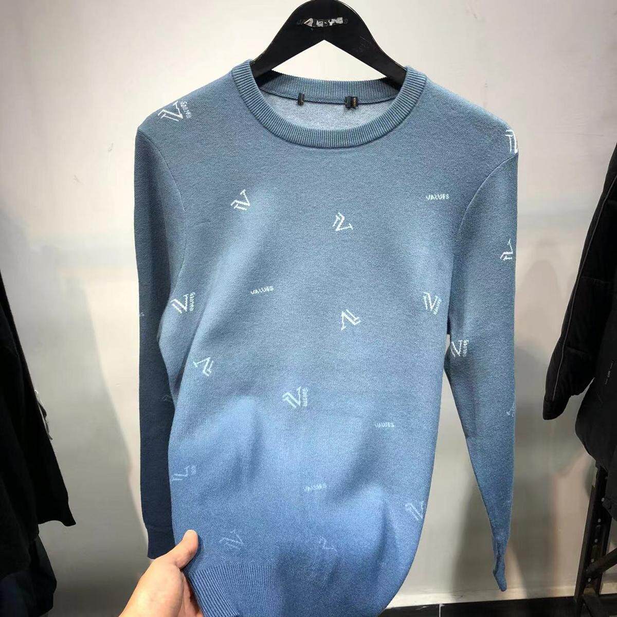 品牌男装撤柜秋冬季厚款余单渐变提花圆领保暖毛衣男士长袖针织衫