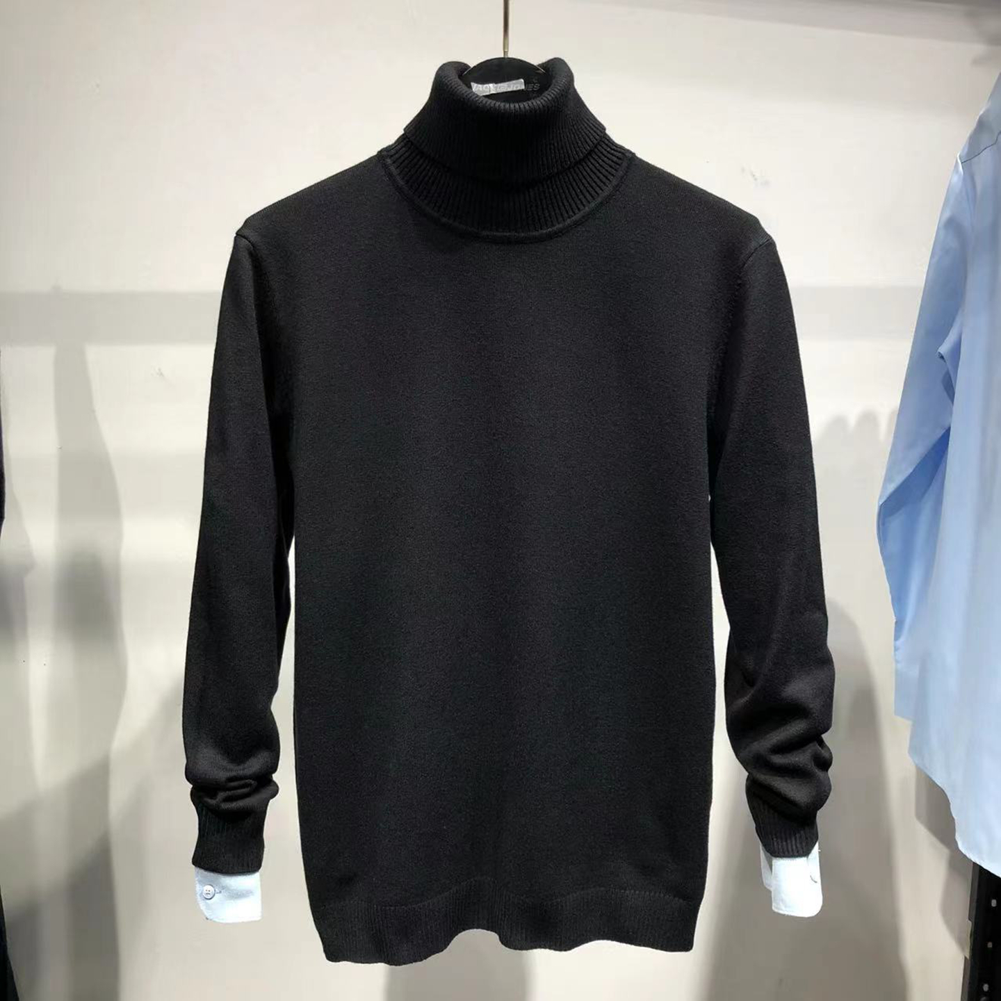 正品大牌!羊毛混织 柔软 高领!秋冬打底黑色针织衫男款纯色毛衣