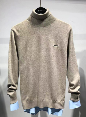 男装品牌！H标！绵羊毛+羊绒混纺男款羊毛衫男士高领毛衣冬针织衫