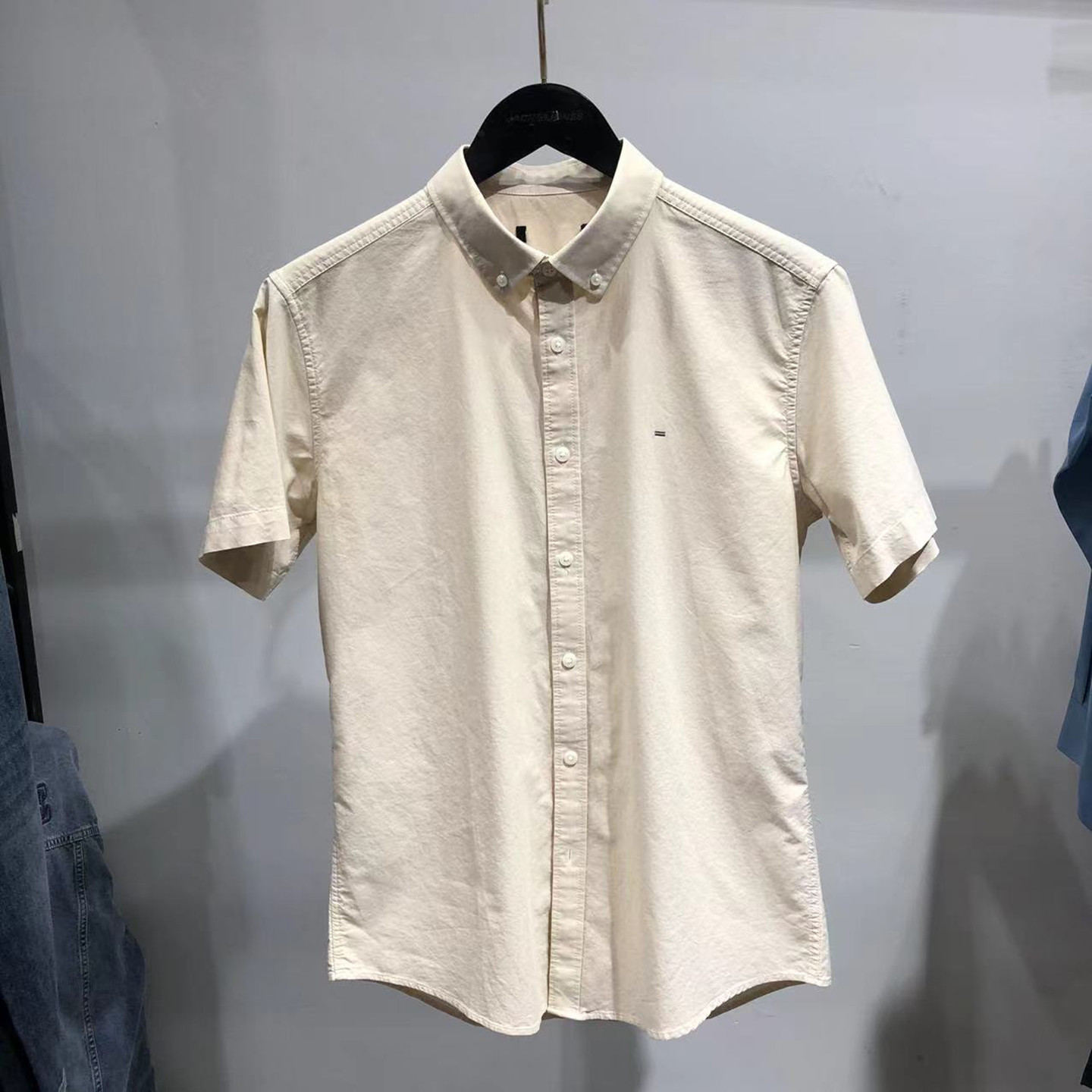 正品大牌!男装品牌!男士纯棉短袖衬衫翻领牛津纺百搭卡其色衬衣